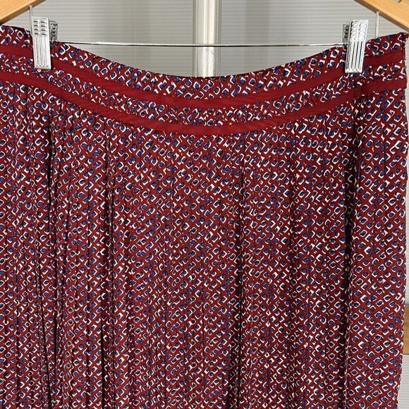 Banana Republic Diamond Pleated Lined Knee Length Skirt Red Blue White Sz 10 - Picture 3 of 14